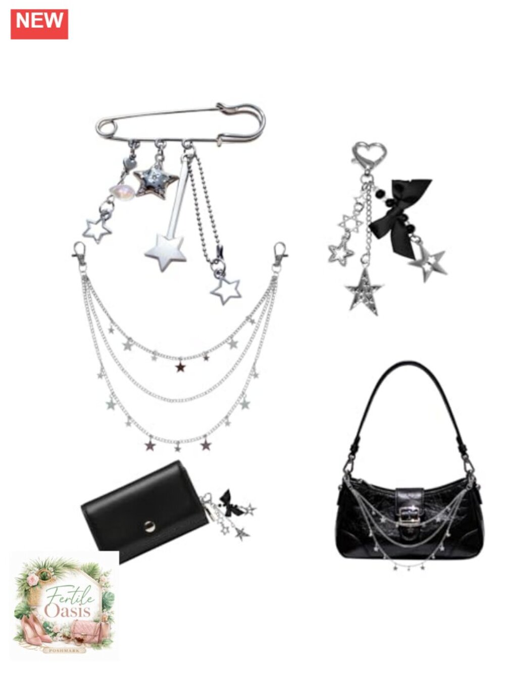 DIY Purse Charms and Chains Set with Keychain, Brooch & Tassel for Handbag